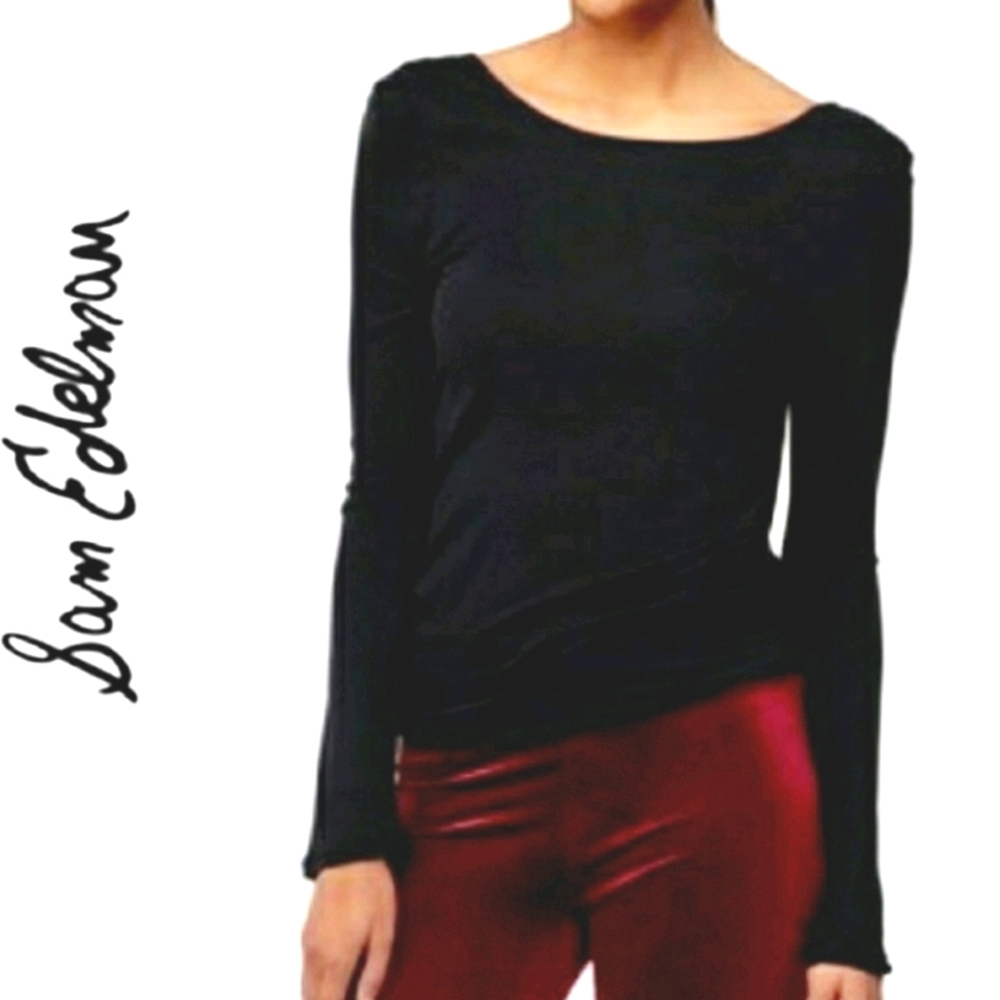 Sam Edelman Black Boatneck Long Sleeve Bodysuit